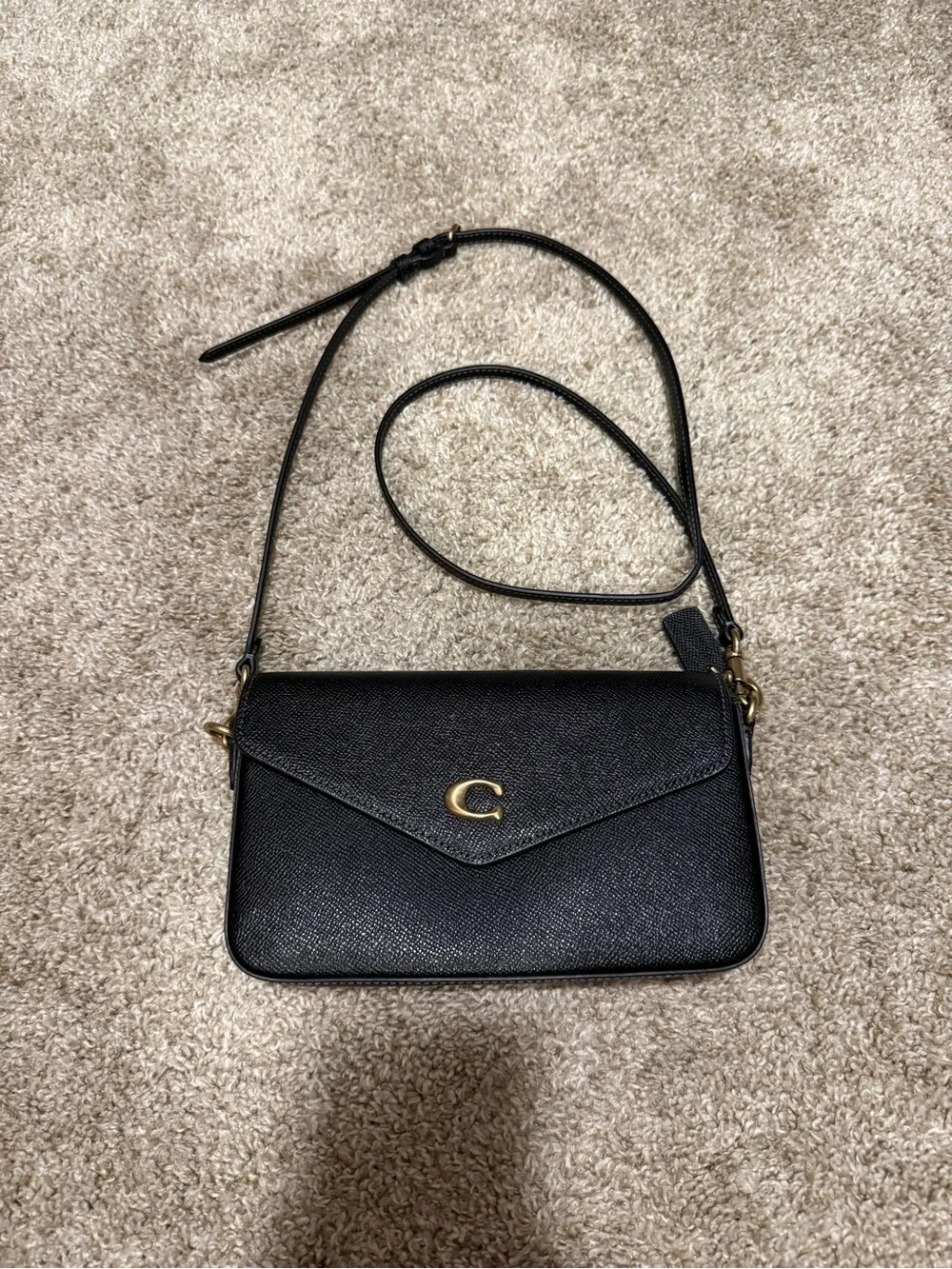 Coach Black Leather Crossbody with Gold 'C' Accent - Picture 1 of 4